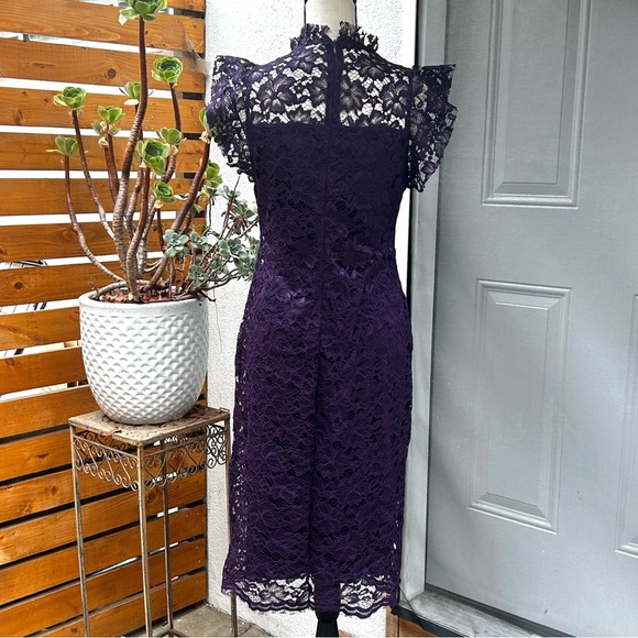 Enfocus Studio Purple Lace Dress Lined Modest Minimalist Wedding Guest Size 8 - Picture 4 of 11